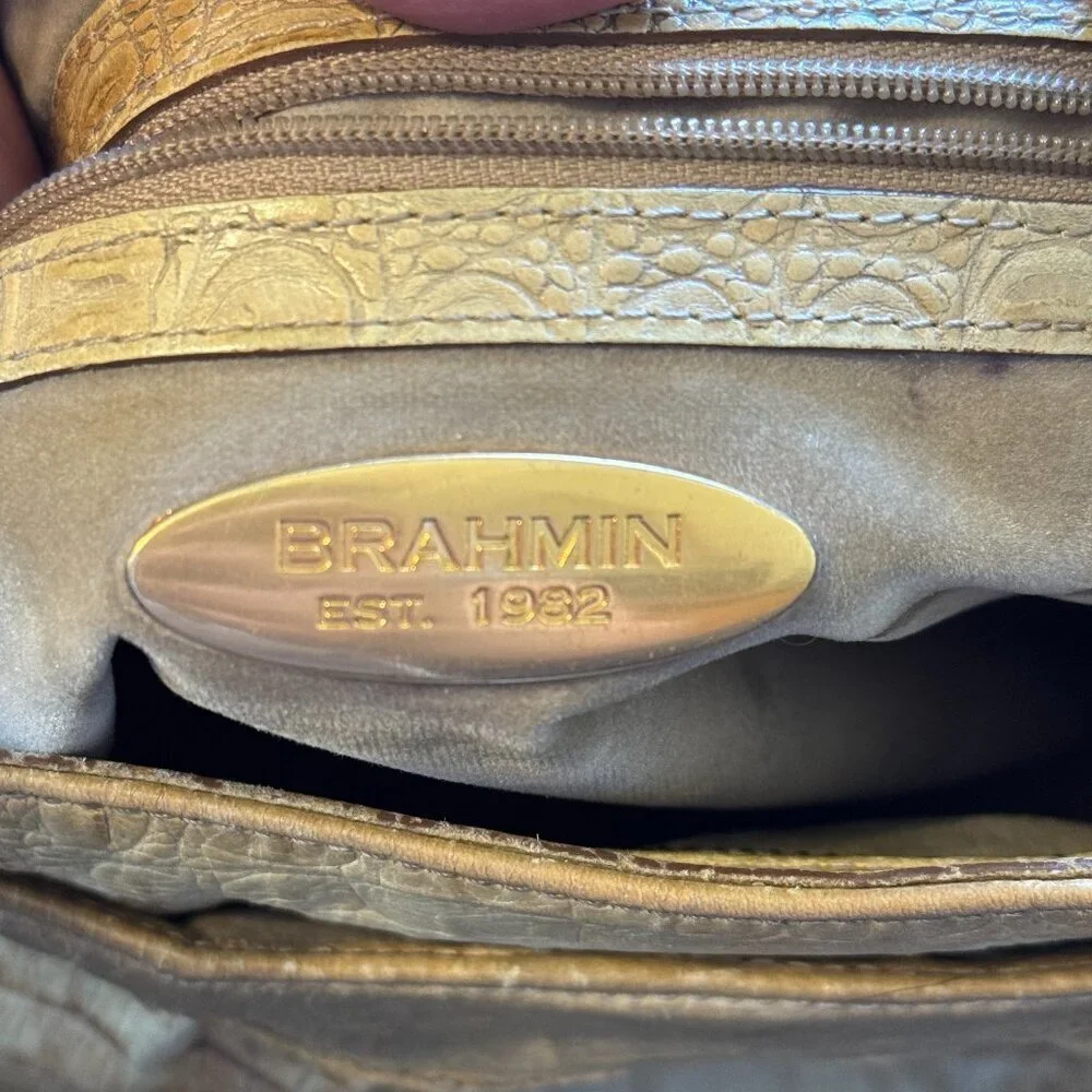 Brahmin Bag Women's Shoulder Purse Yellow Brown Multicolor Multiple Pockets